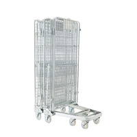 Chariot à roulettes pliable sur trois côtés pour entrepôt et logistique, capacité 1000 kg, personnalisable, quatre roues, métal galvanisé au zinc, recyclable