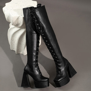 Bottes cuissardes sexy pour femme à talons carrés épais et semelle plateforme épaisse - Product Image 5