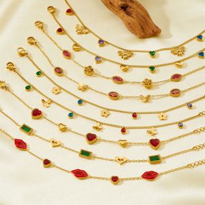Qian Yue Fashion Charm Bracelet Stainless Steel Thin Chain With Rhinestone Lip Fruit Flower Women Jewelry Gift - Product Image 2