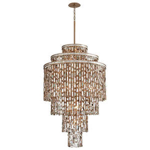 Gold <b>Crystal</b> Tiered <b>Chandelier</b> With Rectangular Beads E26 LED 2700K Warm Light For Living Room - Product Image 4