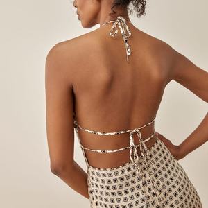 Vestido de noche ajustado con espalda descubierta para mujer, estampado de seda - Product Image 4