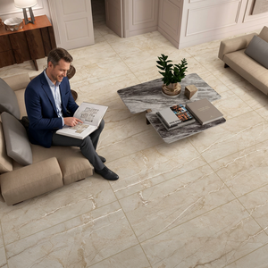 Carreaux de sol et de mur en porcelaine émaillée effet travertin, aspect béton, 600x1200mm, gravure dorée - Product Image 6