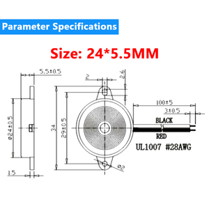 Venta Directa de Fábrica: Zumbador Pasivo Piezoeléctrico de 24*5.5MM, 3/5/12V AC, Sonido Continuo, Alarma, Zumbador de Doble Oído, Componente Acústico, ROHS - Product Image 2