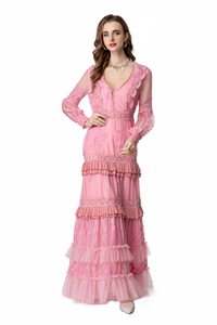 Lusso abito lungo con scollo a V in Tulle ricamato con gonna plissettata a strati <span class=keywords><strong>per</strong></span> abiti <span class=keywords><strong>da</strong></span> sposa formali - Product Image 4