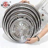 Assiette de service en acier inoxydable épaissie de 30-55 cm, grande capacité, motif gaufré, plateau métallique argenté, vente en gros