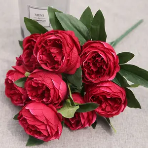 人造玫瑰花10头布置丝绸花束家庭办公室派对和婚礼装饰的光荣道德