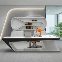 Bureau de direction futuriste noir et blanc brillant en MDF de qualité E0 avec rangement intégré, garantie 5 ans, pour bureau d'usine