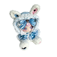 Prêt à être expédié maintenant : Peluche Ours Lolita Mengqi Bleu & Blanc, Adorable Poupée en Peluche avec Nœud et Dentelle pour Collectionneurs