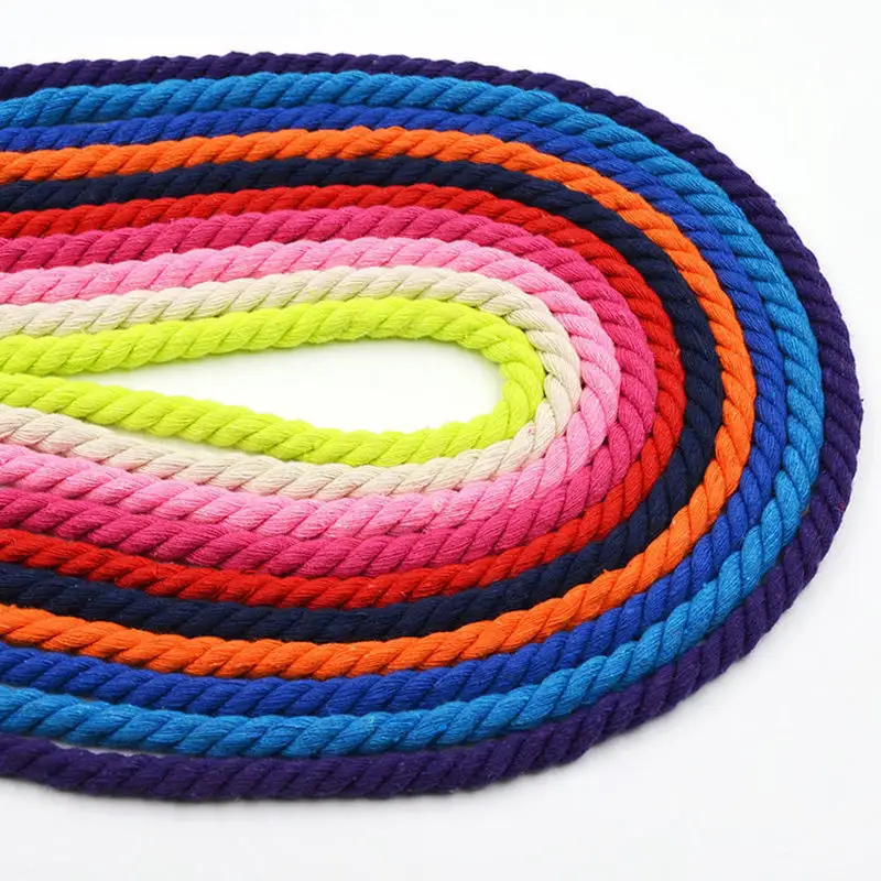 High Quality 100% Cotton Colorful Braided Macrame String Cord Round Twisted Single Strand Rope 5mm