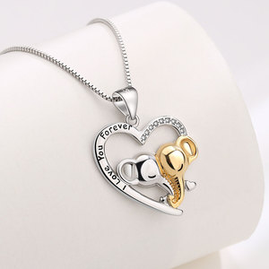 Ingrosso nuovo stile di vendita caldo <span class=keywords><strong>amore</strong></span> di lusso mamma e bambino fortunato doppio elefante ciondolo a cuore <span class=keywords><strong>d</strong></span>'argento collana da donna regalo madre - Product Image 3