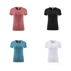 T-shirt de sport respirant à manches courtes pour <span class=keywords><strong>femme</strong></span>, idéal pour le yoga, la course en extérieur et le fitness, séchage rapide, col rond, léger - Product Image 4