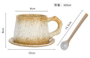 Juego de Taza y Platillo de Café Retro Personalizable, Taza de Cerámica de Cerámica Rústica, Juegos de Tazas de Cerámica - Product Image 2