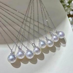 Collar de Perlas de Agua Dulce Naturales de Zhuji de 12-13 mm, Redondas, Extremadamente Finas, Ligeramente Imperfectas, con Colgante de Plata de Ley, Estilo Clásico - Product Image 2