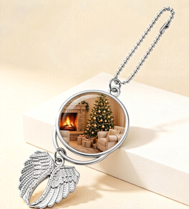 Ornement de voiture à suspendre en forme d'aile d'ange vierge pour sublimation, double cadre photo rond, pendentif porte-clés en alliage de zinc pour cadeau personnalisé en gros - Product Image 3