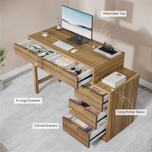 SENYU Wood Computer <b>Desk</b> <b>With</b> 2 <b>Drawers</b> And Storage Cabinet Spacious Desktop Home <b>Office</b> Study Table - Product Image 6