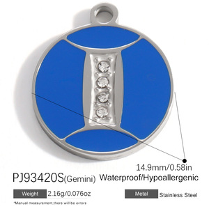 Breloques rondes personnalisées en gros avec logo, en acier inoxydable plaqué argent et émail, 12 signes du zodiaque, pour la fabrication de bijoux et bracelets DIY - Product Image 6