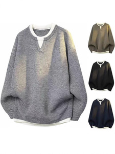 Custom Men Textured Knit Sweater Embroidery Logo Loose Fit Pullover Crew Neck Casual Fall Winter <b>Jumper</b> - Product Image 2
