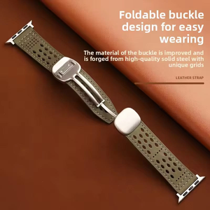 <span class=keywords><strong>Correa</strong></span> Magnética de Acero Inoxidable y Cuero Genuino Premium para Relojes Serie 11, 10, Ultra y SE |   <span class=keywords><strong>Correa</strong></span> Plegable Suave e Impermeable con Hebilla - Product Image 3