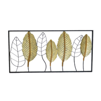 Décoration murale de luxe rectangulaire pour maison dorée, fil de fer, feuilles de fleur, Art suspendu, 12 pièces