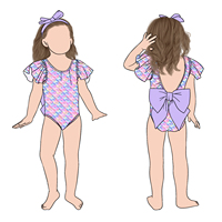Maillot de bain une pièce pour bébé à séchage rapide, imprimé écailles de sirène, avec grand nœud au dos, vente directe Little Glow Kid Factory