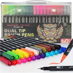 Marqueurs double pointe en gros (12/24 couleurs) – Kits de stylos aquarelles économiques – Marqueurs double embout pour le dessin et la calligraphie - Product Image 1