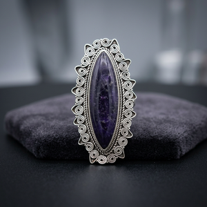 Anillo de Sodalita Natural con Engaste Marquise en Plata de Ley 925, Joyería de Piedras Preciosas para Mujer y Hombre, Boda, Fiesta, Venta al por Mayor, Personalizado - Product Image 3