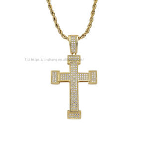 Wide Multi-Row CZ <b>Cross</b> Pendant, Unisex Minimalist Hip Hop Necklace, Iced Out Religious <b>Chain</b> Jewelry - Product Image 1