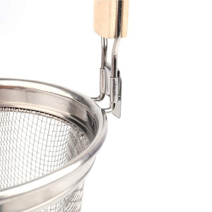 Stainless Steel Pasta <strong>Basket</strong> with Wooden Handle <strong>Dishwasher</strong> Safe Straining Spoon &amp; Ladle for Spaghetti and Frying Pan Use - Product Image 3