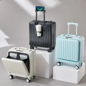 Fashion Tie Design Front Open With USB Charging foldable cup holder travel Suitcase manufacturers carry on Boarding Luggage