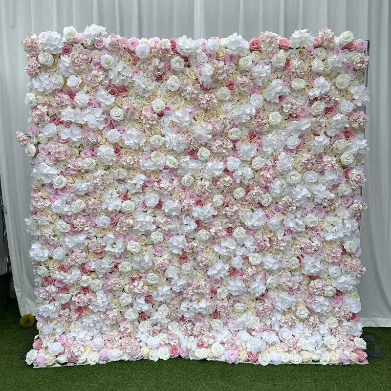 A-FW044 ดอกไม้ประดิษฐ์ผนังฉากหลังสีชมพูผ้าไหมดอกไม้ผนัง 8ft x 8ft กุหลาบผนังดอกไม้สําหรับงานแต่งงานตกแต่ง