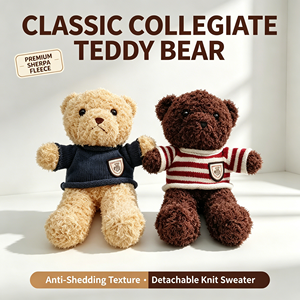 Ours en peluche Kawaii avec <span class=keywords><strong>pull</strong></span>, ours en peluche classique avec tenue tricotée, poupée animale douce marron pour cadeau d'anniversaire pour enfants - Product Image 1