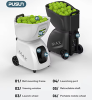 Lanceur de balles de tennis robuste PUSUN, machine de service de padel, robot d'entraînement automatique, système d'entraînement alimenté par batterie, application
