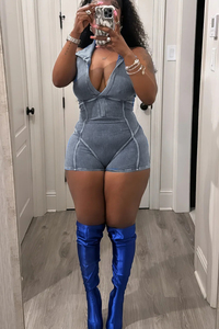 Tuta Corta a Costine da <span class=keywords><strong>Donna</strong></span> con Colletto a Revers | Pagliaccetto <span class=keywords><strong>Sexy</strong></span> Senza Maniche in Maglia | Tuta Intera da <span class=keywords><strong>Donna</strong></span> - Product Image 5