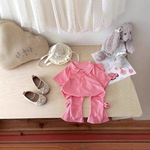 Abbigliamento per Bambini, Set Estivo Due Pezzi per Bambine 2025, Nuovo Completo Manica Corta e Pantaloncini in Cotone Tinta Unita - Product Image 2