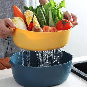 Sesam Gute Qualität Siebe Abfluss korb Doppels chicht Kunststoffs iebe zum Abtropfen von Pasta Gemüse Obst - Product Image 3