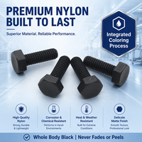 Vis à tête hexagonale externe en nylon noir M3-M12, boulons en plastique isolés ignifuges pour équipements électriques