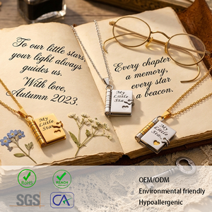 Collar de Acero Inoxidable Chapado en Oro de 18K con Colgante de Libro Abierto Mini, Grabado Láser con Texto Inspirador, Joyería de Recuerdo, Regalo - Product Image 1