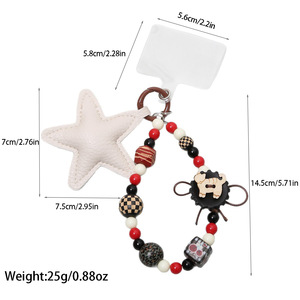 Correa para teléfono con cuentas estilo vintage americano, colgante de cuero con flor y estrella para bolso, llavero de donut, bonito colgante de cámara CCD para mujer - Product Image 3