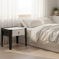 Table de chevet moderne en bois noir fait main avec plateau en pierre, 1 tiroir, pour chambre à coucher, salon et hôtel