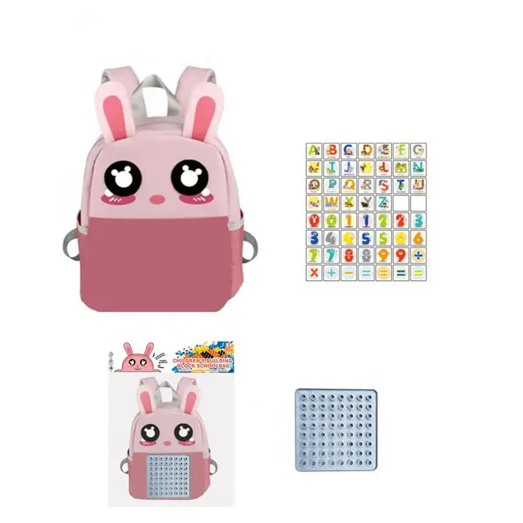 Лидер продаж, школьный ранец с мультяшным кроликом + строительные блоки с цифровыми буквами, сумка для карт, креативная детская игрушка «сделай сам» для раннего развития