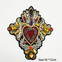 Patch brodé perlé à motif cœur, fait main, lourd, orné de perles de cristal et de strass, à coudre sur vêtements et sacs