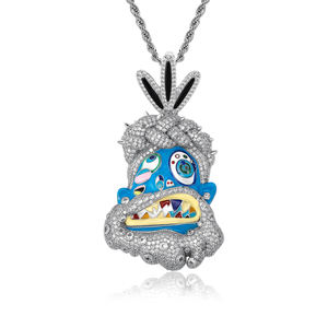 Liontin berlian CZ warna-warni berlapis emas 18K perhiasan Rapper Hip Hop dengan alas kuningan ulang tahun pertunangan kristal logam jimat - Product Image 1