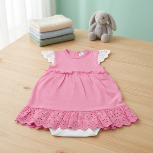 Robe salopette 100 % coton avec dentelle et ourlet à volants pour filles, délai de livraison d'échantillon de 7 jours, fabriquée au Bangladesh, en stock, OEM/ODM - Product Image 3