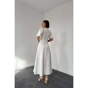 Robe de soirée midi blanche en gros avec détail nœud élégant - Product Image 1