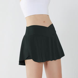 Benutzer definiertes Logo Elastic Golf Gym Sport 2 in 1 Taschen Shorts Rock Crossover V Taille Sportswear Plissee Tennis röcke für Frauen - Product Image 2