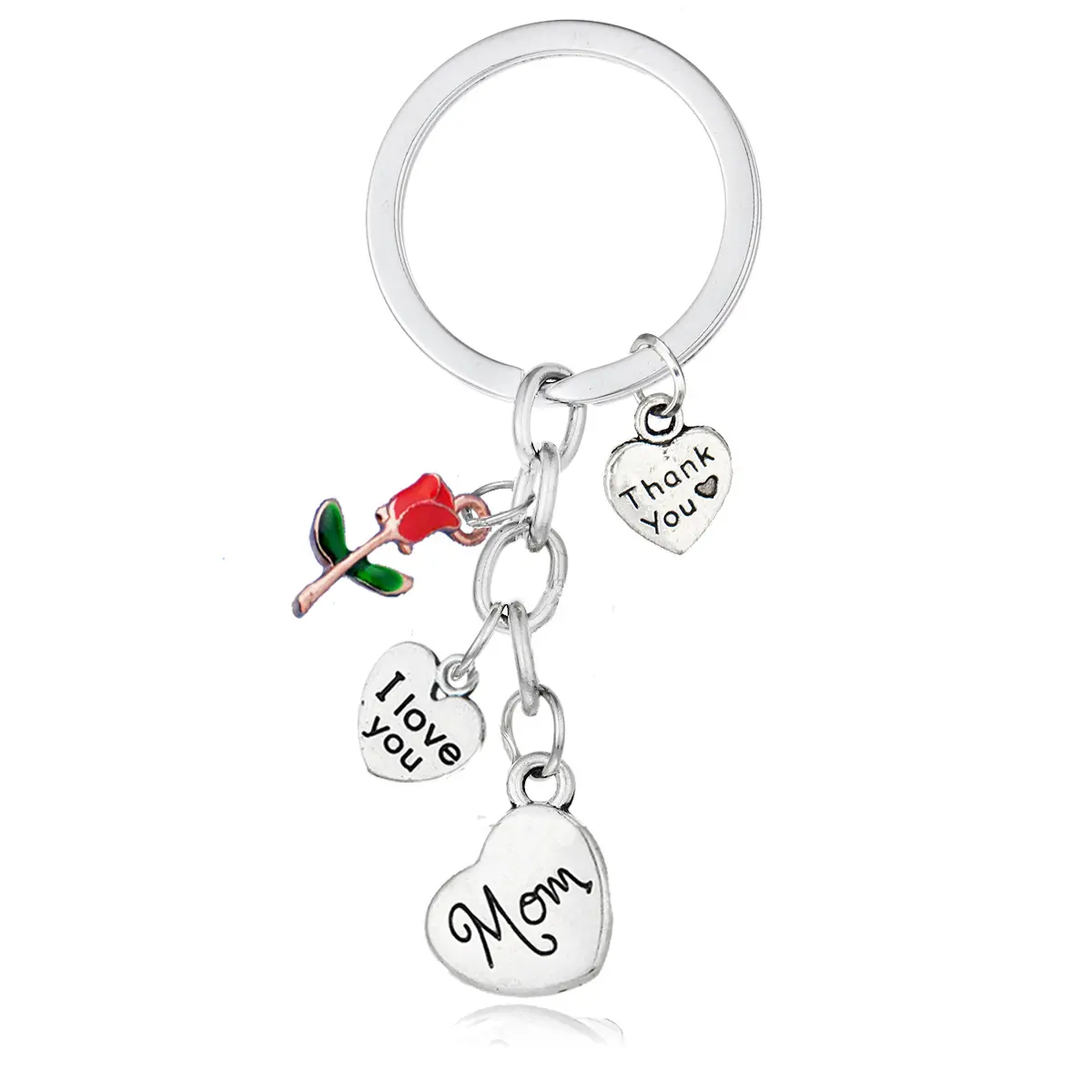 Wholesale Custom Mom Mother's Day Gift Rose Heart Family Metal Keychain