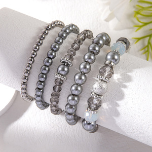 Ensemble de bracelets élastiques à perles de cristal, 5 pièces, bijoux pour femmes, cadeau, bracelets extensibles multicouches en perles pour toutes occasions - Product Image 3