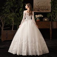Robe de mariée élégante en dentelle à manches longues et longueur ras du sol, dernière conception, en PU, fabriquée en Chine, vente en gros d'usine
