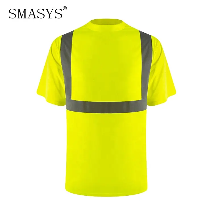 Smasys Retail Eco-Vriendelijke Kleur Hivis Safety Shirts Ademend Geel Oranje Rib Breien Kraag Comfortabel Reflecterend Shirt