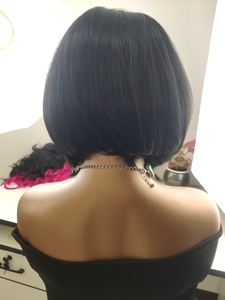 Perruque courte droite synthétique avec frange latérale de 30 cm/12 pouces (noir) - Product Image 6